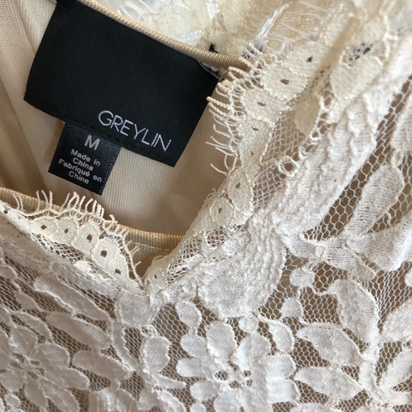 Anthropologie Lace Cream Midi Dress with Gold Slip - Picture 3 of 3